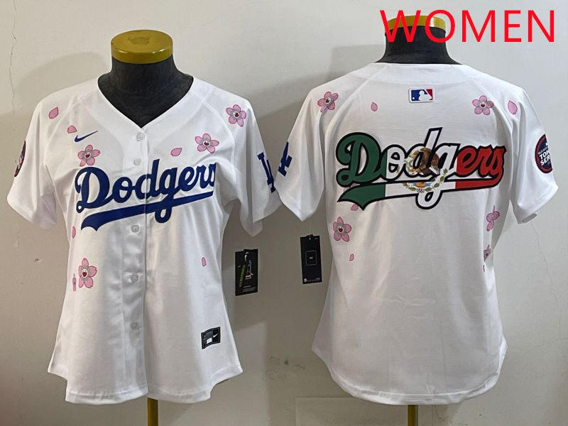 Women Los Angeles Dodgers Blank White Sakura Edition 2025 Nike MLB Jersey style 7->chicago cubs->MLB Jersey
